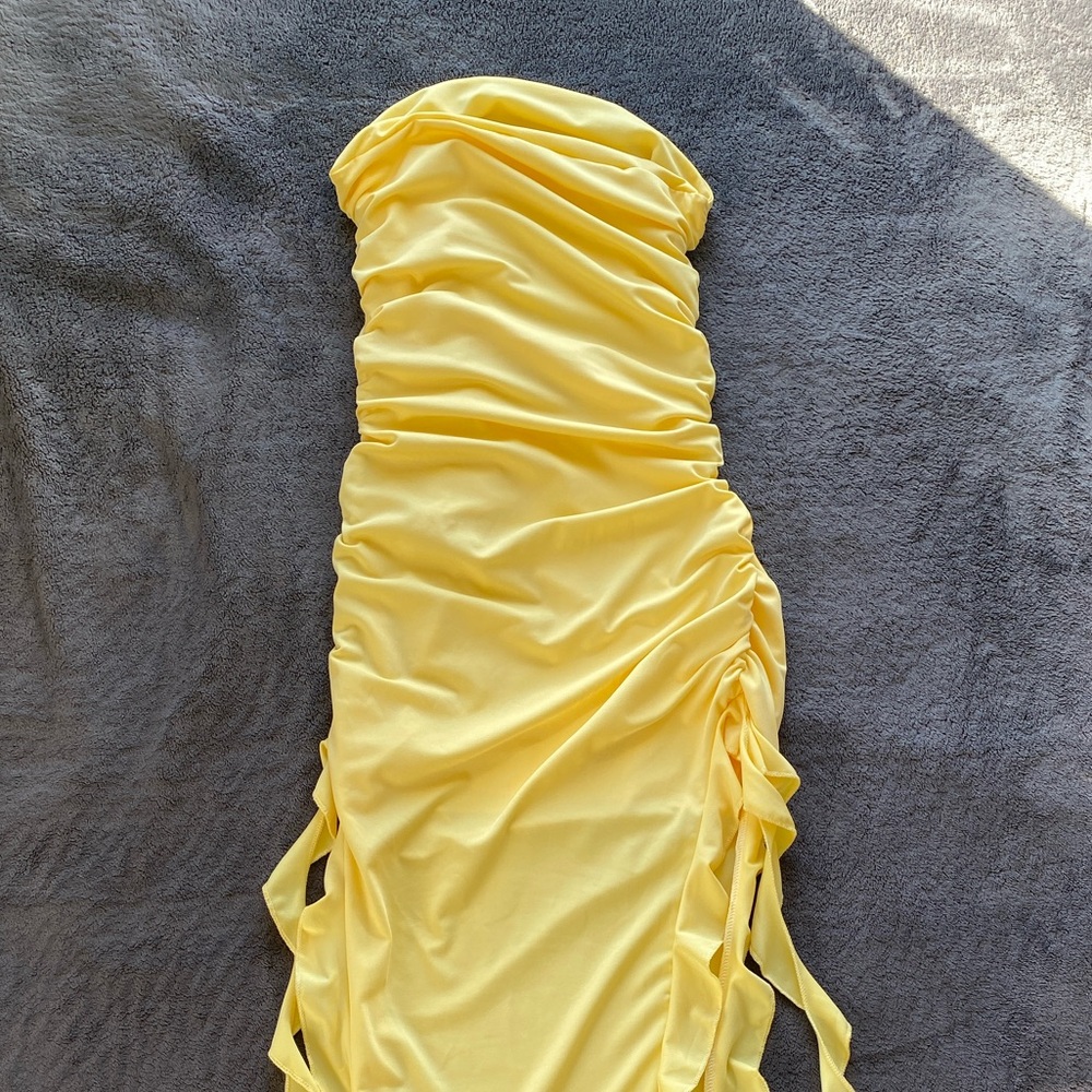 Yellow ruffle mini dress